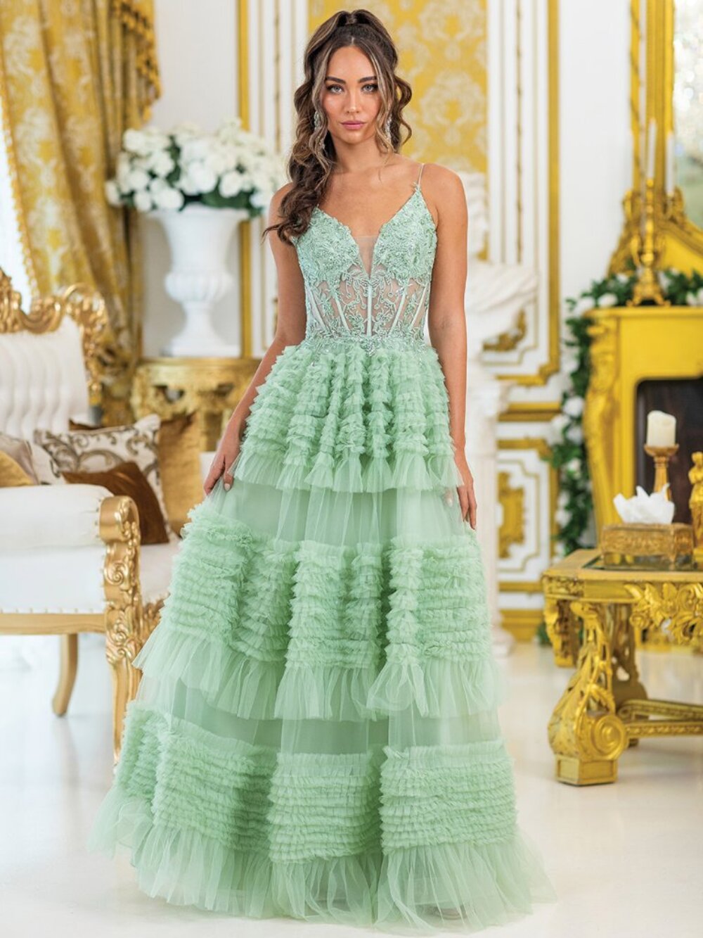NEW SAGE Beaded Prom Gown Floor Length Embellished Formal Elegant 4476